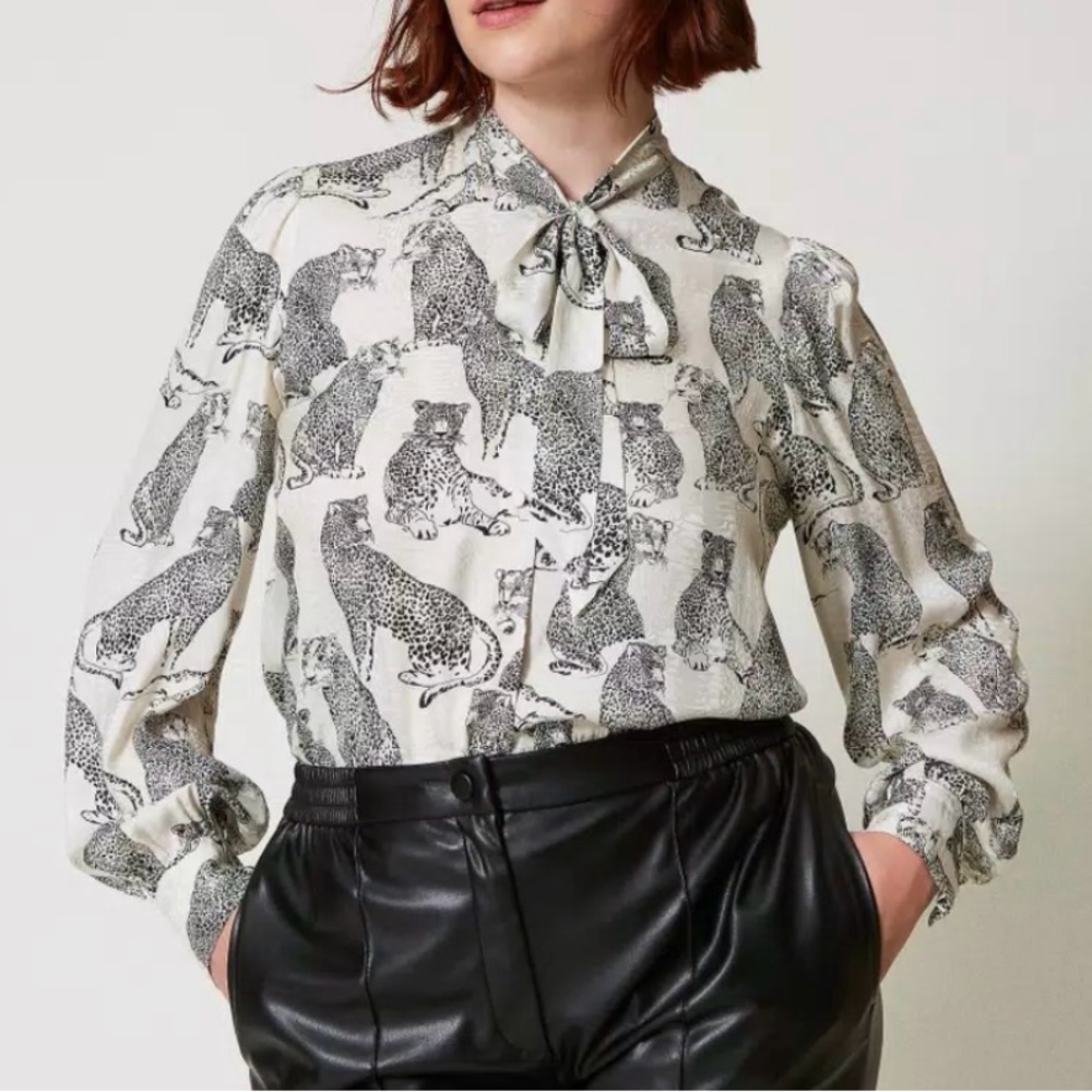 Twinset Milano Italian Leopard Print Women's Blouse - Black & White NWT